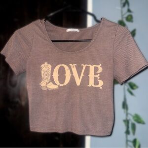Brown Love Graphic Crop Top